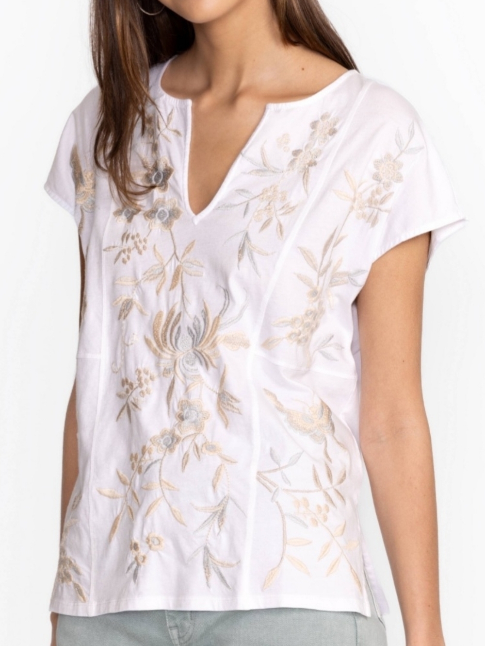 Johnny Was Women's Floral PANELED KNIT TEE Short Sleeve